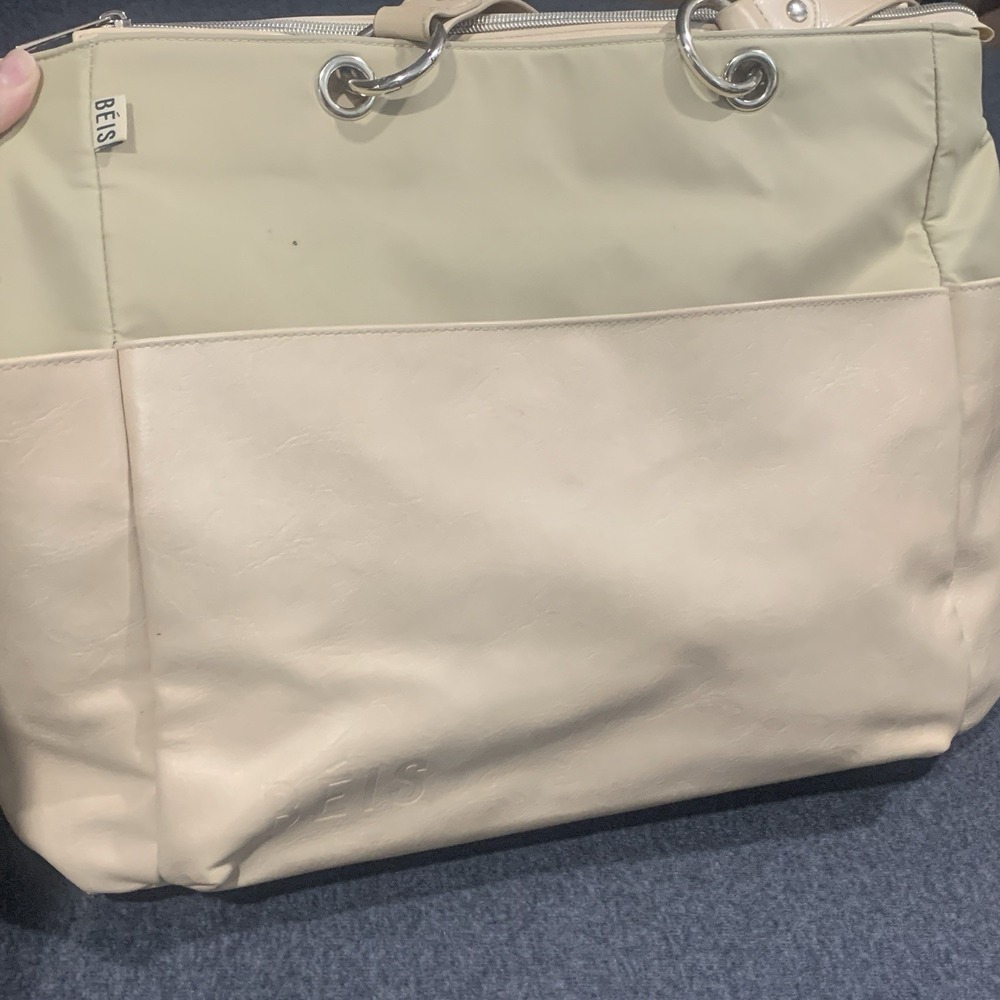 Beis The Baby Bag in Beige/Cream Trim Vegan Leather Multi Straps - Picture 5 of 16